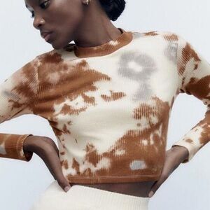 Zara brown crop tiedye shirt